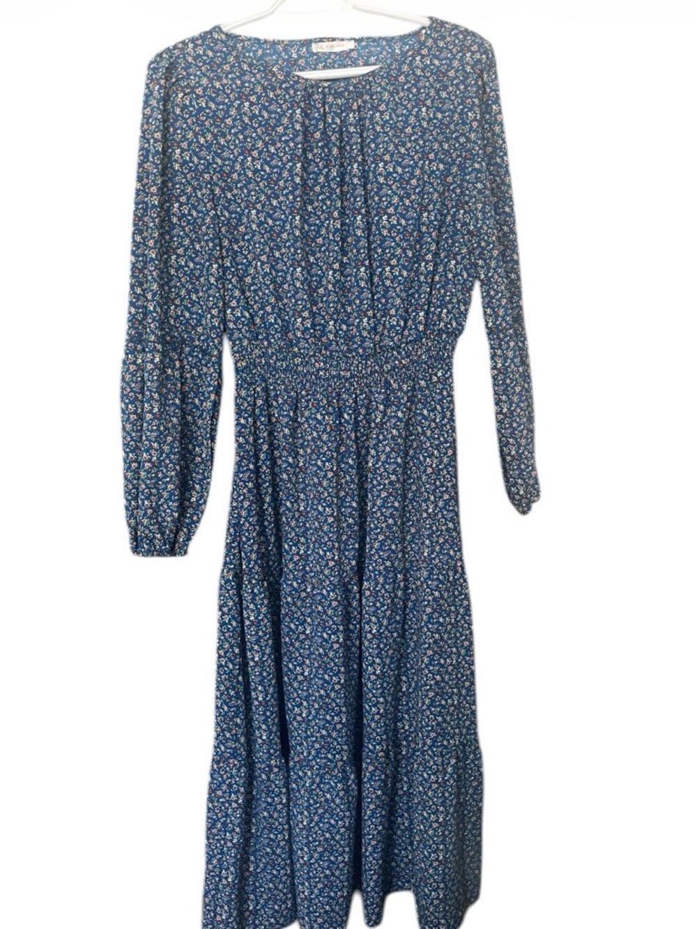 Blue Floral Maxi Dress with Smocked Waist